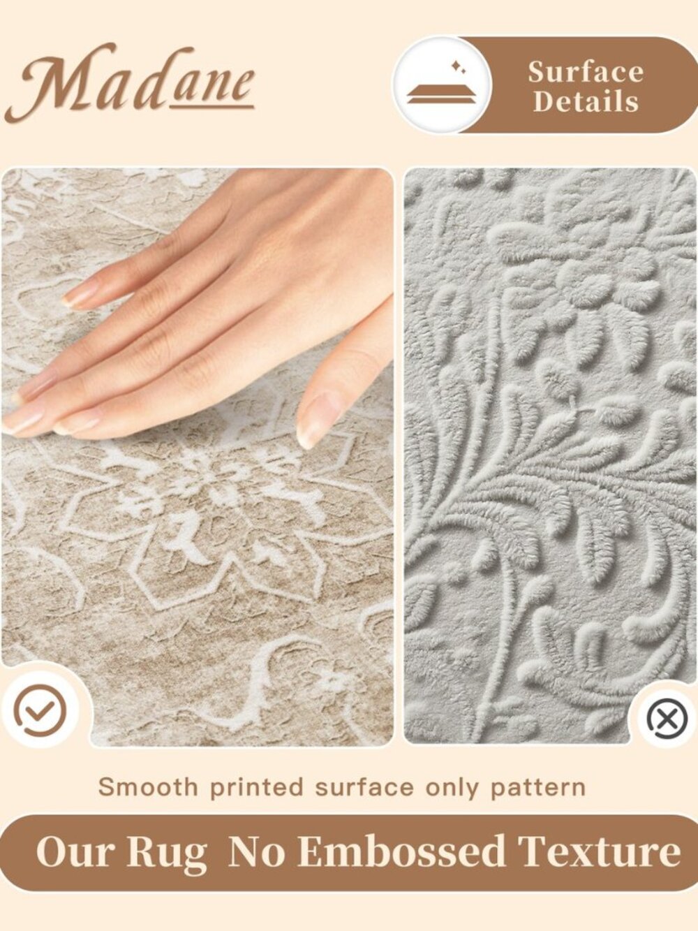 Washable Runner Rug 2x6, Soft Kitchen Hallway Rug Beige/Brown - Picture 5 of 8